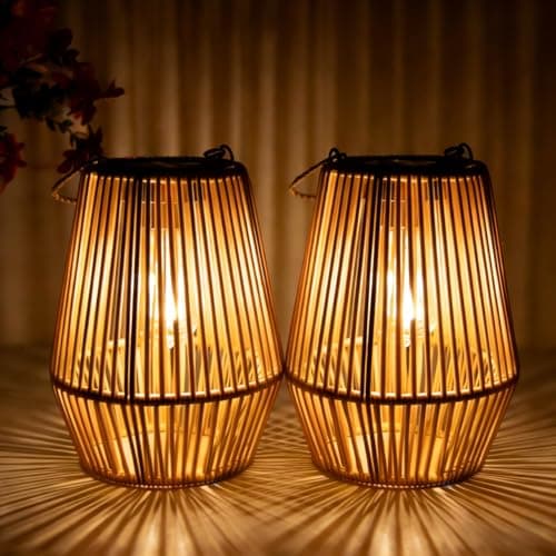 Image of Solar Lanterns for Outside, Rattan Solar Lights Outdoor Garden Ornaments, Gifts for Mothers Day Presents for Women Grandma Mum, Waterproof Solar Lanterns for Garden, Patio, Yard (2 Pack)