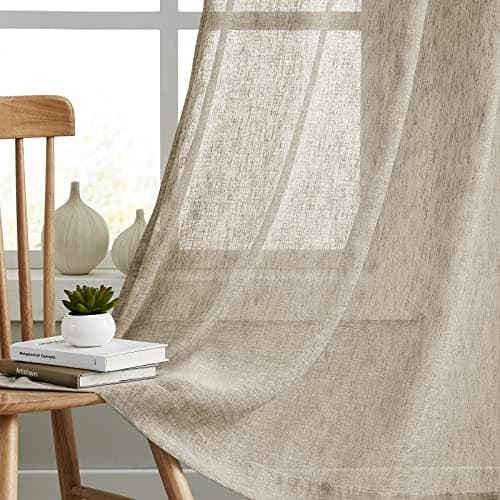 Image of Melodieux Rustic Linen Sheer Curtains 96 Inches Long for Living Room, Bedroom Natural Flax Textured Light Filtering Rod Pocket Burlap Sheer Drapes, 52x96 Inch, Tan (2 Panels)