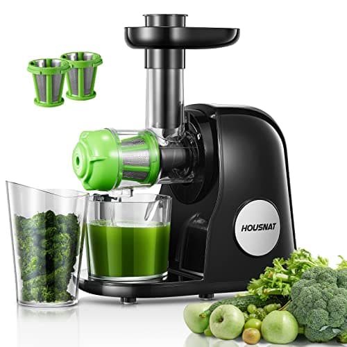 Image of Juicer Machines, HOUSNAT Slow Masticating Juicers Whole Fruit and Vegetable, Professional Cold Press Juicer Extractor with Quiet Motor and Reverse Function Easy to Clean, Brush & Recipes Included