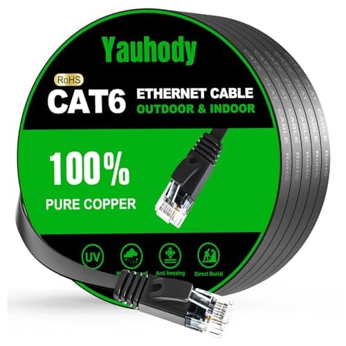 Image of Yauhody CAT 6 Ethernet Cable 10m, Pure Copper High Speed Solid Flat CAT6 Gigabit Internet Network LAN Patch Leads,Snagless RJ45 Connector for Modem, Router, PC (10m, Black)