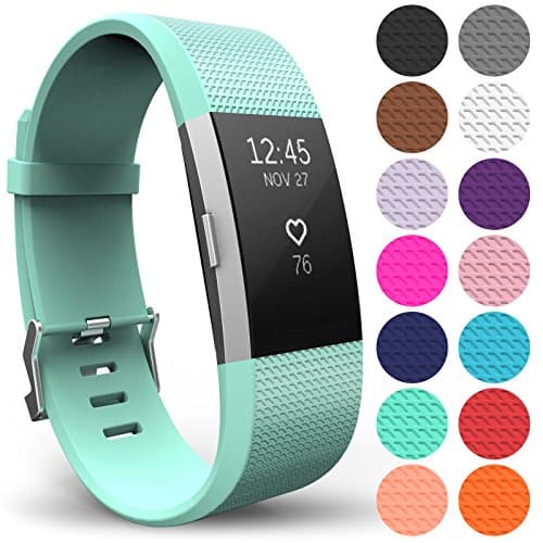 Image of Yousave Accessories Compatible Strap for FitBit Charge 2, Silicone Sport Wristband for the FitBit Charge 2 - (Large - Single Pack, Mint Green)