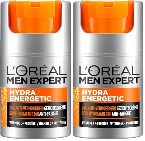 Image of L'Oreal Men Expert Hydra Energetic Anti-Fatigue Moisturiser, with proteins and Vitamin C - 50ml (Pack of 2)