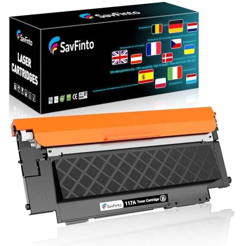 Image of SavFinto 117A Black Toner Cartridge Replacement for HP 117A W2070A W2071A W2072A W2073A Toner Compatible with HP Color Laser MFP-179fnw MFP-179fwg MFP-178nwg MFP-178nw, Color Laser 150nw 150a