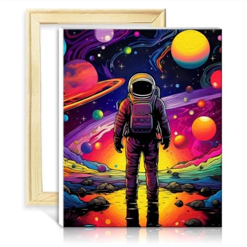 Image of TANGFEIY on Canvas Painting Colourful Astronaut Canvas DIY Digital Oil Painting Adults Beginner with 3 Brushes & Acrylic Paints Crafts Project DIY Frame(40x50cm)