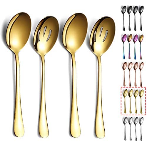 Image of Kyraton Titanium Plating Serving Set - 4 Pieces, Includes 2 Spoons and 2 Slotted Spoons