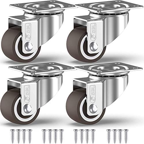 Image of GBL Heavy Duty Castor Wheels + Screws - 25mm up to 40KG - Pack of 4 No Floor Marks Silent Caster for Furniture - Rubbered Trolley Wheels - Silver Castors