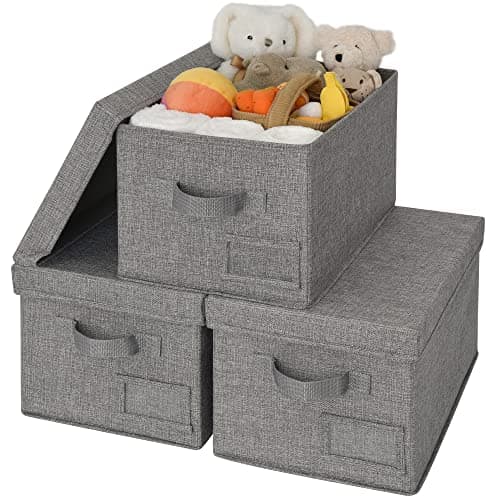 Image of GRANNY SAYS Storage Boxes with Lids Pretty, Pack of 3 Clothes Storage Boxes for Wardrobe, Foldable Storage Box for Organising, Dark Grey Storage Basket with Label Holder, Closet Organizers and Storage