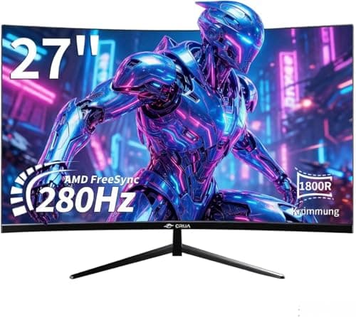 Image of CRUA 27 Inch 280Hz Curved Gaming Monitor, Full HD 1080P 1800R Frameless Computer Monitor, 1ms GTG with FreeSync, Low Motion Blur, Eye Care, VESA, DisplayPort, HDMI, Black
