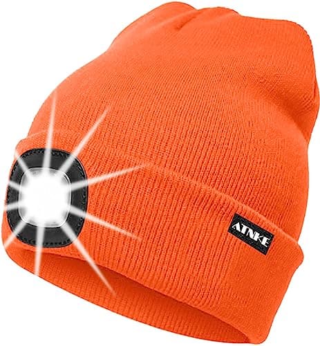 Image of ATNKE LED Lighted Beanie Cap,USB Rechargeable Running Hat Ultra Bright 4 LED Waterproof Light Winter Warm Gifts for Men and Women/Bright Orange