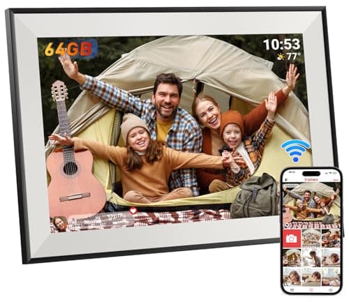 Image of Hesmor 64GB Frameo Digital Photo Frame WiFi 10.1 Inch, 1280x800 IPS LCD Touchscreen, Auto-Rotate and Audio, Share Photos or Videos via the Frameo App Anywhere, Electronic Photo Frame Black & White