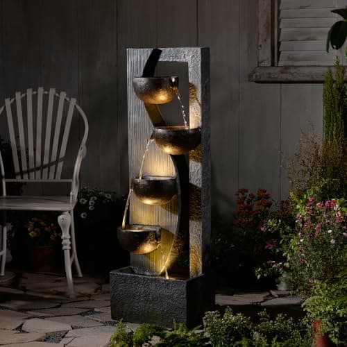 Image of Sunlinua 125cm Modern 4-Tier Garden Water Feature with LED Lights, Garden Outdoor Fountain for Patio, Balcony & Home Decor – Cascading Waterfall, Mains Powered Polyresin Design