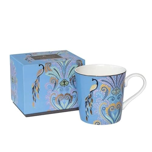 Image of Sara Miller London Peacock Feligree Mug Featuring 22-Carat Gold Detailing
