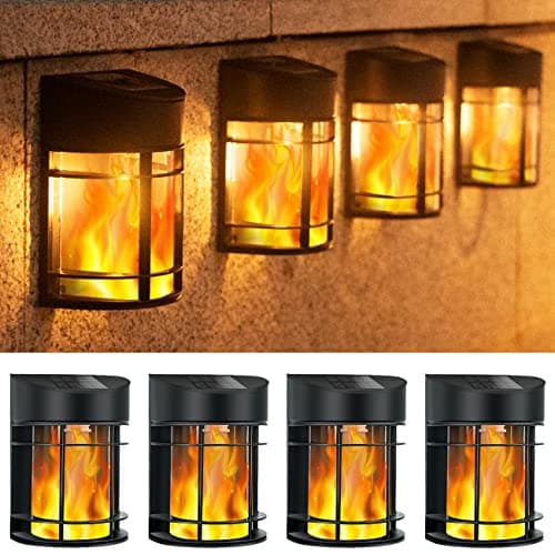 Image of btfarm 【4 Pack】 Solar Flame Lights Outdoor Garden, Fence Lights Solar Powerd Waterproof Retro LED Wall Lights for Garden Fence Patio Decking Gate Yard Decoration