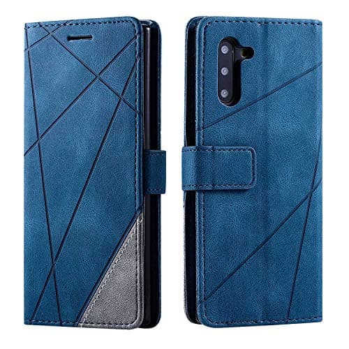 Image of SONWO Case for Galaxy Note 10 Case, Premium Leather Flip Wallet Case Magnetic Closure Card Slots Kickstand Phone Case for Samsung Galaxy Note 10, Blue