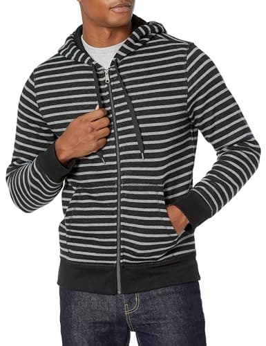 Image of Amazon Essentials Men's Full-Zip Fleece Hoodie (Available in Big & Tall), Black Grey Stripes, M