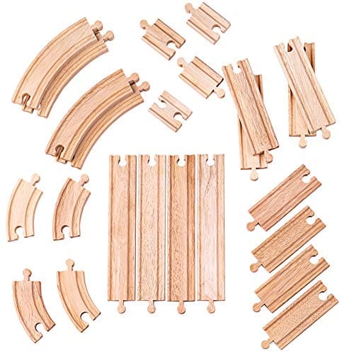 Image of Bigjigs Rail 24 Piece Wooden Train Track, Curves & Straights Expansion Pack, Compatible with most major Wooden Railway Brands, Multicolored, S