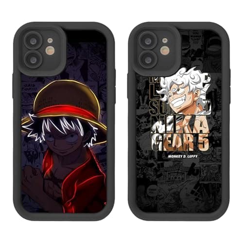 Image of 2 Pack Phone Case For iPhone 7/iPhone 8/iPhone SE 2/3 4.7 inch, Anime Gear 5 Nika Luffy Aesthetics Cartoon Pattern Shockproof Aesthetics Design Full lens Protection Cover for Children Boy Girl, Black