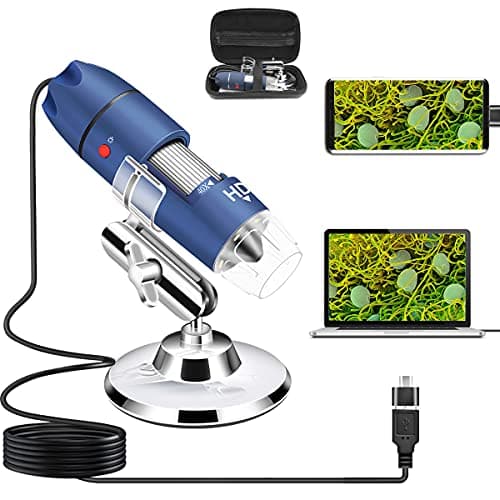 Image of HD 2MP USB Microscope Camera for Android Windows 7 8 10 11 Linux Mac, 40X to 1000X Digital Microscope with Stand & Carrying Case, Portable Coin Microscope for Adults Kids Students