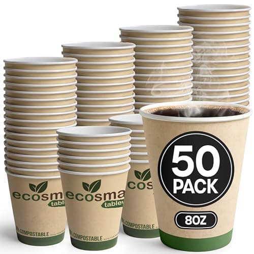 Image of volila Paper Coffee Cups 50 Pack, 8 Oz Recyclable, Compostable Cups for Hot Chocolate and Cappuccino, Perfect for Office and Cafe