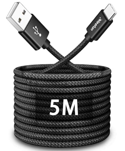 Image of CLEEFUN 5m Extra Long USB C Cable,16ft Durable USB-A to Type-C Fast Charging Nylon Charger Lead for Samsung Galaxy S20 S21 S10 S9 S8 Note 20 10 + Ultra,Pixel,Switch,other USB-C SmartPhones Tablet