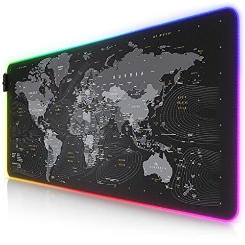 Image of CSL - XXXL RGB Gaming Mouse Mat - LED Desk Pad - 900x400 mm Oversize - XXL Mouse Pad - LED Multi colour - 11 lighting modes - 7 LED colours plus 4 effect modes - washable - World map