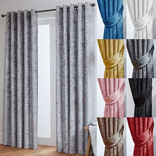 Image of John Aird Crushed Velvet Fully Lined Eyelet Curtains (Silver, 66" Wide x 54" Drop)