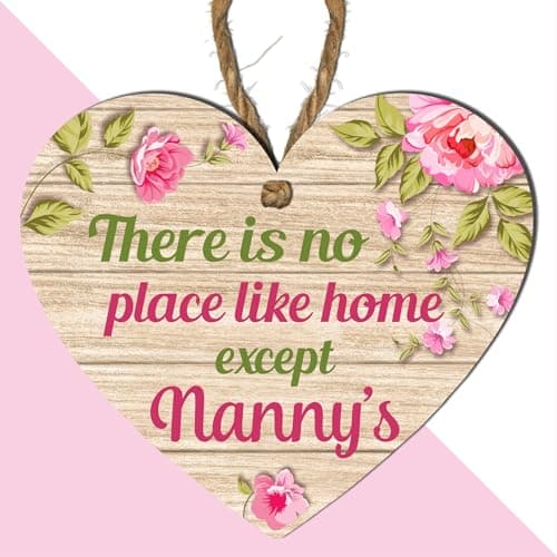 Image of Nanny Heart Plaque | "There's No Place Like Home Except Nanny's" | Gift for Nanny | Birthday | Mother's Day | New Nanny | Grandma | Nan Gift | Christmas | Best Nanny (Small: 10 cm (H) × 9 cm (W))