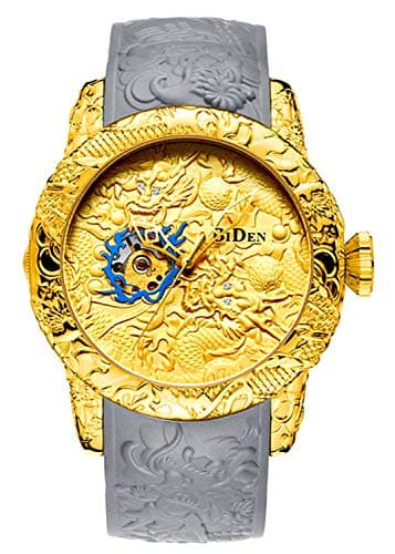 Image of Carlien Men's Automatic Dragon Engraved Sports Watch, Gold, 50mm, Mechanical, Self-Winding, Water Resistant Up to 30m