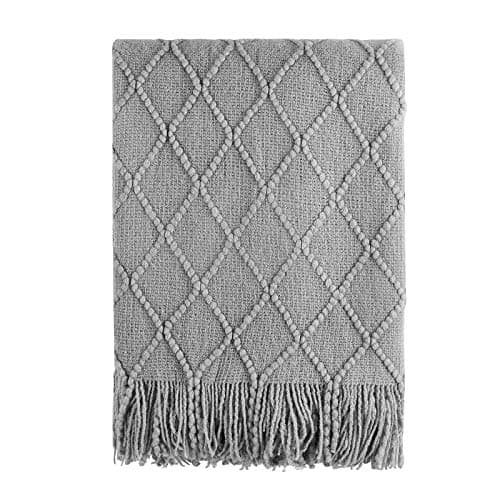 Image of BOURINA Textured Solid Soft Sofa Throw Couch Cover Knitted Decorative Blanket,Light Grey, 127x152cm