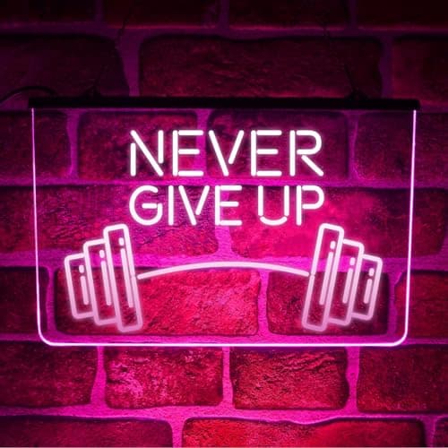 Image of Gym Never Give Up Neon LED Light Sign – Inspirational Wall Decor for Home Gym, Bedroom – Colurful Hanging Motivtional Quote (Pink)