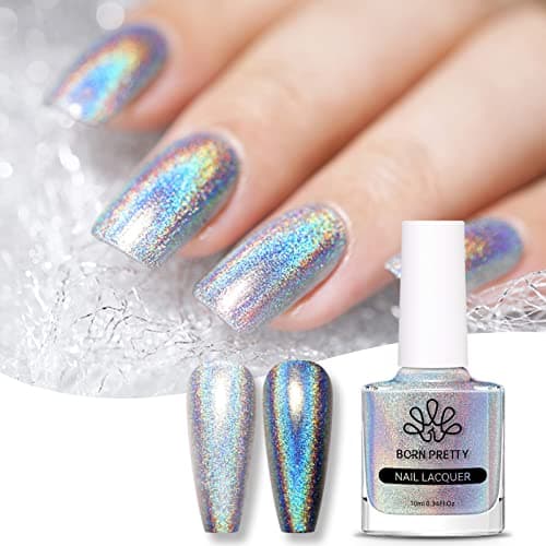 Image of BORN PRETTY Iridescent Nail Polish 10ml Magic Rainbow Silver Effect Nail Lacquer Holo Glitter Super Shine Nail Art Polish Holiday Varnish Gift Set for Women Girls