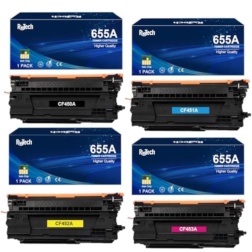 Image of 655A Black Cyan Yellow Magenta Toner Cartridge 4 Pack,Compatible Replacement for HP 655 A CF450A CF451A CF452A CF453A for Enterprise M652 M653 M652n M652 M653dn M653x M653 MFP M681 M682 M681dh M682z