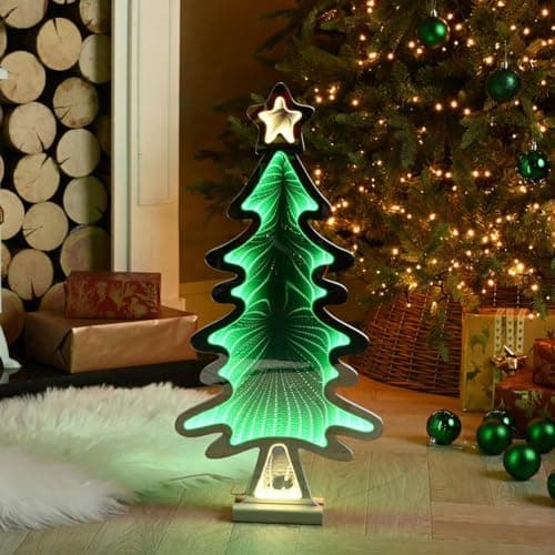 Image of Festive Productions 60cm Christmas Tree Infinity Light – LED Christmas Tree Decoration with 3D Tunnel Effect – Double-Sided Light-Up Festive Tree for Indoor Christmas Décor and Window Displays
