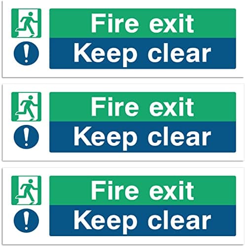 Image of Fire Exit Keep Clear Sign - Multipack 1/2/3/6/12 - Safety Signs - 30x10cm Self Adhesive Vinyl Sticker, Easy Application Fire Door Emergency Exit Signage (3)