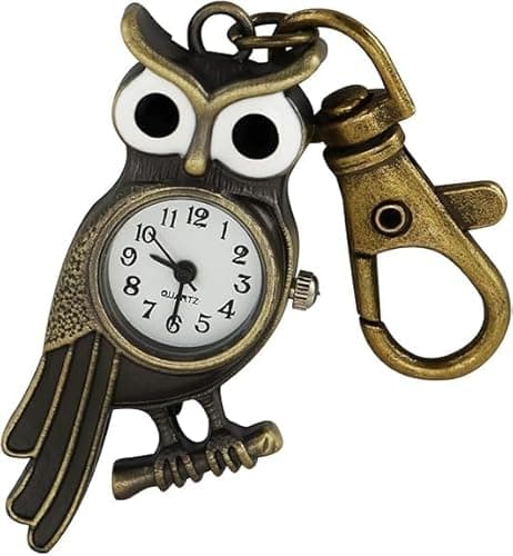 Image of Tiong Retro Owl Pocket Watch Keychain, Court Style Watch Bronze Pocket Watches,Quartz Pocket Watches with Keychain