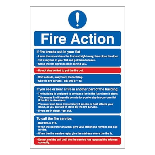 Image of V Safety Fire Action - Stay Put 150 x 200mm - 2mm Rigid Plastic Safety Sign