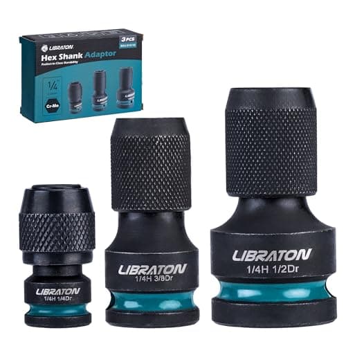 Image of LIBRATON Impact to 1/4 Hex Converter, 1/2 3/8 1/4-INCH Drive Female to 1/4-Inch Hex Adapter, Impact Wrench Adapters for Ratchet Wrench Drivers, Impact Bit Holders, Quick-Change Chuck, Cr-Mo Steel