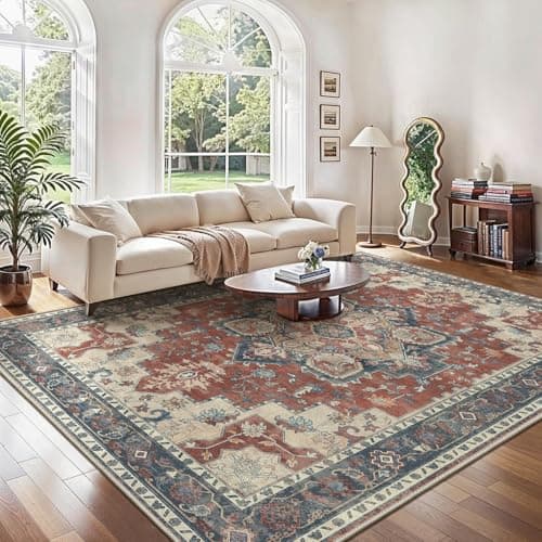 Image of GENIMO Large Washable Rugs for Living Room 200x290cm, Extra Large Area Rug, Vintage Boho Rugs, Low Pile, Non-Shedding, XXL Carpet, Traditional Oriental Design, Dining Room, Home Office, Bedroom