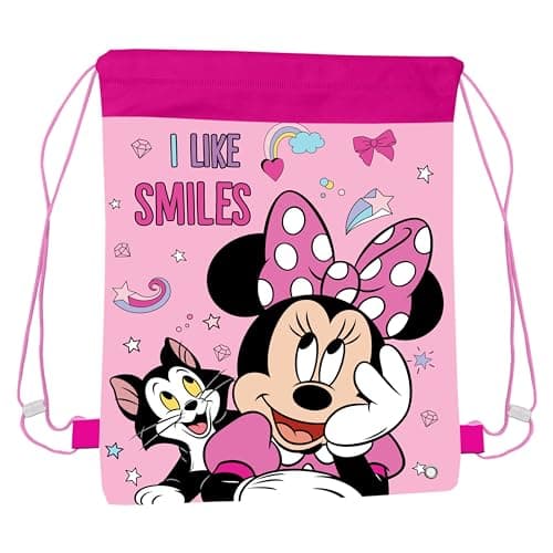 Image of TDL Minnie Mouse Pull String Bag Childrens P.E Gym Shoe Swimming Kit Drawstring Bag For Kids, Pink, One Size
