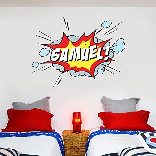 Image of Themed Comic Book Name Personalised Wall Sticker Kids Mural Bedroom Decal (90cm Width x 70cm Height)