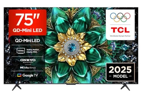 Image of TCL 75Q6C-UK QD-Mini LED TV, 4K HDR Premium 1000nits, Smart TV Powered by Google TV (Dolby Vision IQ & Atmos, Onkyo 2.1 Sound System, 144Hz Motion Clarity Pro, 2025 Model)