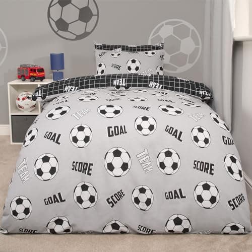 Image of OHS Football Double Duvet Cover Boys Grey, Christmas Bedding Ultra Soft Warm Comfy Duvet Covers for Boys Football Bedding Double Duvet Cover with Pillowcases