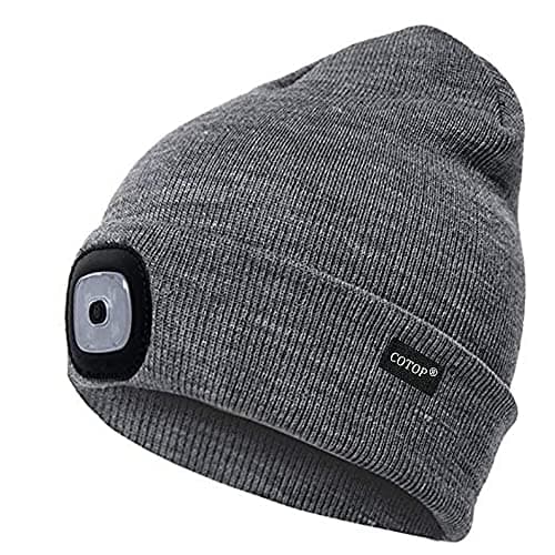 Image of COTOP Unisex LED Headlamp Beanie Cap Men's Women Gift Winter Warm Beanie Hat Hands Free Lighted Beanie Cap for Dog Walking Night, Running, Camping,Hiking Black