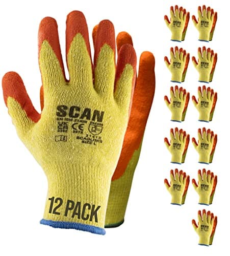 Image of Scan SCAGLOKSPK12 12 Pairs Knitshell Latex Palm Work Gloves Orange Size L