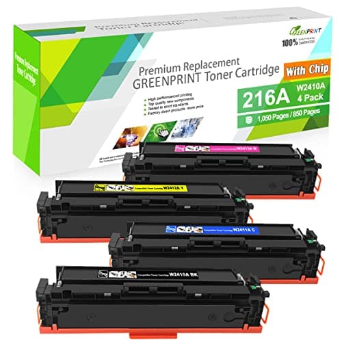 Image of GREENPRINT[ with Chip 4 Packs 216A Compatible Toner Cartridges W2410A W2411A W2412A W2413A 1050 Pages for Black & 850 Pages for CMY for HP Color Laserjet Pro M155a M155nw MFP M182n M182nw M183fw