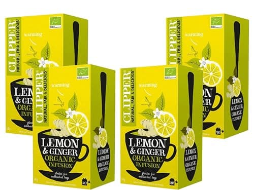 Image of Clipper Organic Lemon & Ginger Tea Bags - 20 Tea Bags, Herbal Infusion with Lemongrass & Ginger, Caffeine Free, Plastic-Free Biodegradable Tea Bags, (Pack of 4) from SuperfoodUK