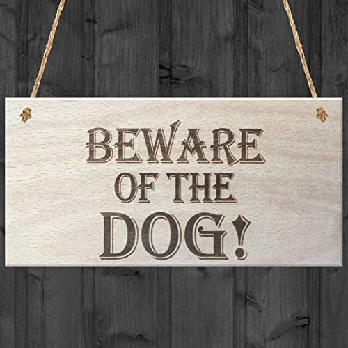 Image of Red Ocean Beware Of The Dog Wooden Hanging Shabby Chic Plaque Gift