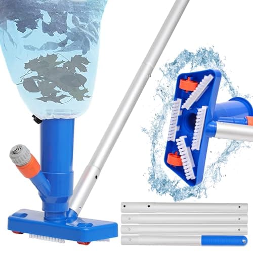 Image of 4.7ft Pool Vacuum Cleaner Head with 4 Detachable Intensify Aluminum Pole, Brush and Leaf Bag, Swimming Pool Vacuum Cleaner for Cleaning Bottom, Wall of Pond/Fountain/Aquarium/Hot Tub - 2026 Version