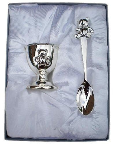 Image of Cigala-Art Uk New Silver Plated Teddy Spoon And Egg Cup - New Baby, Christening Gift For Bo