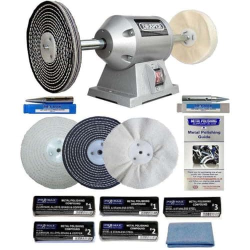 Image of Draper 6" 250W Bench Grinder Polisher with Pro-Max 6" Metal Polishing Kit